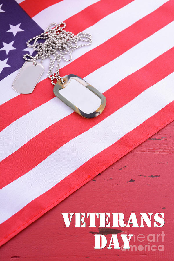 Veterans Day USA Flag with dog tags #2 Photograph by Milleflore Images