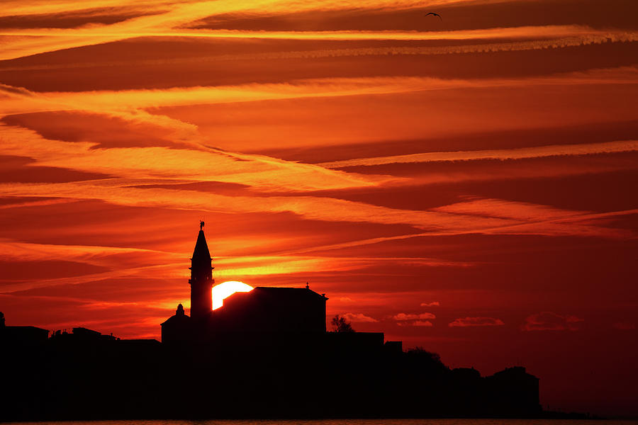 View of Saint Georges Parish Church in Piran at sunset #2 Photograph by Ian Middleton