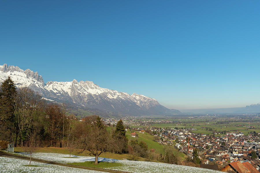 View over the rhine valley from Grabs in Switzerland Photograph by