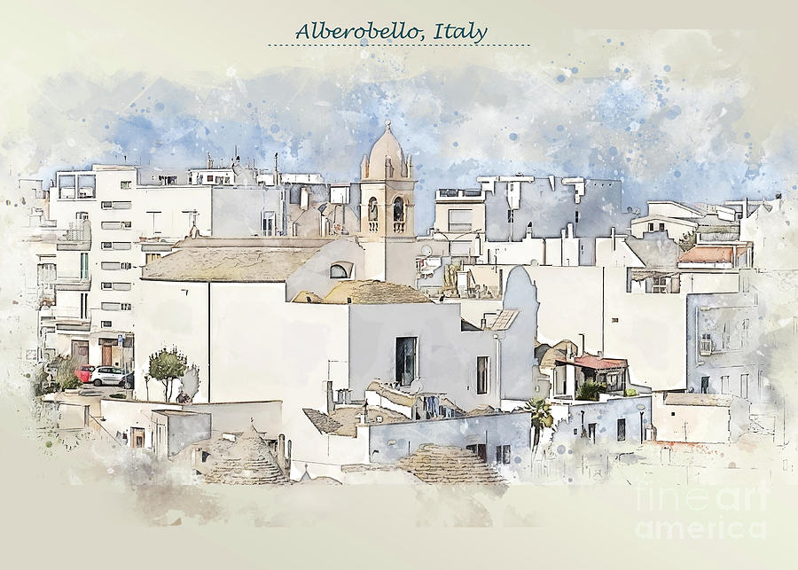 village Alberobello, Italy  in watercolor sketch style Digital Art by Ariadna De Raadt