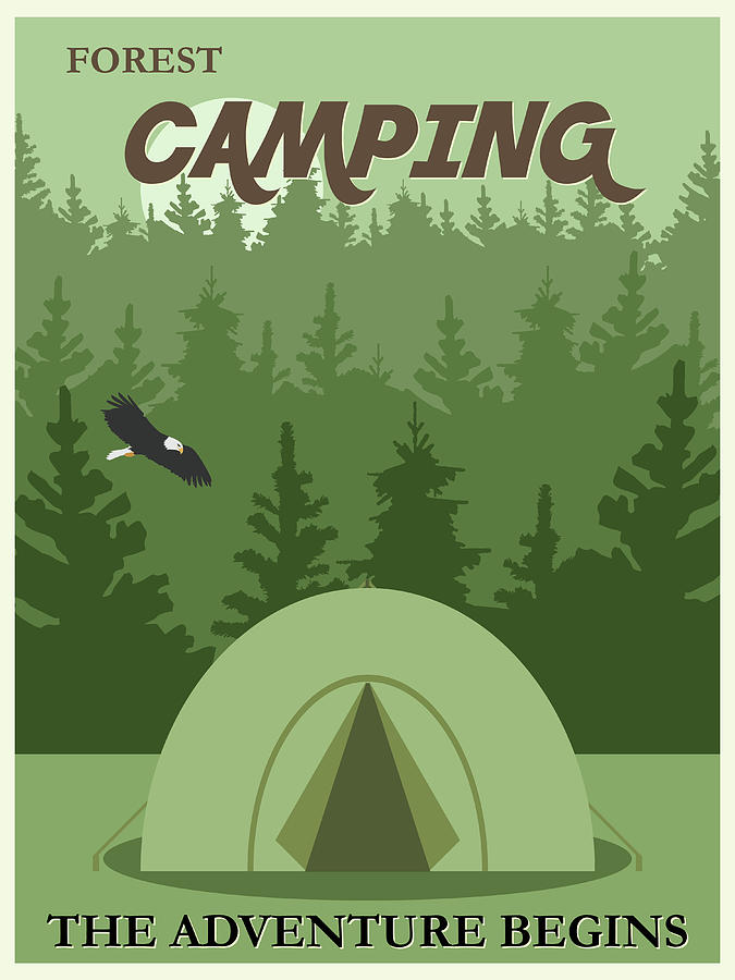 Vintage Camping Poster Drawing by Travel Poster