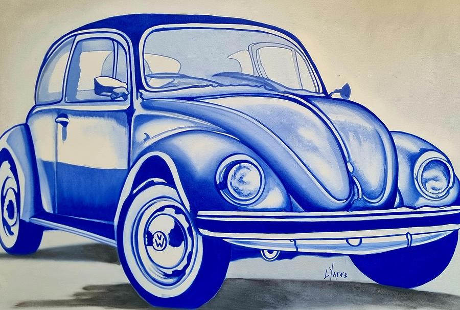 Volkswagen Beetle in Blue #2 Painting by Loraine Yaffe