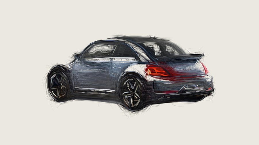 Volkswagen Beetle R Concept Car Drawing #2 Digital Art by CarsToon Concept