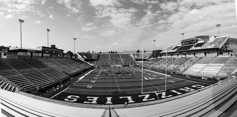 Washington Grizzly Stadium at the University of Montana in black and white #2 Photograph by Eldon McGraw