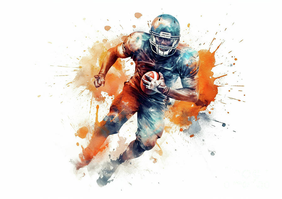 Watercolor abstract representation of American football.  #2 Digital Art by Odon Czintos
