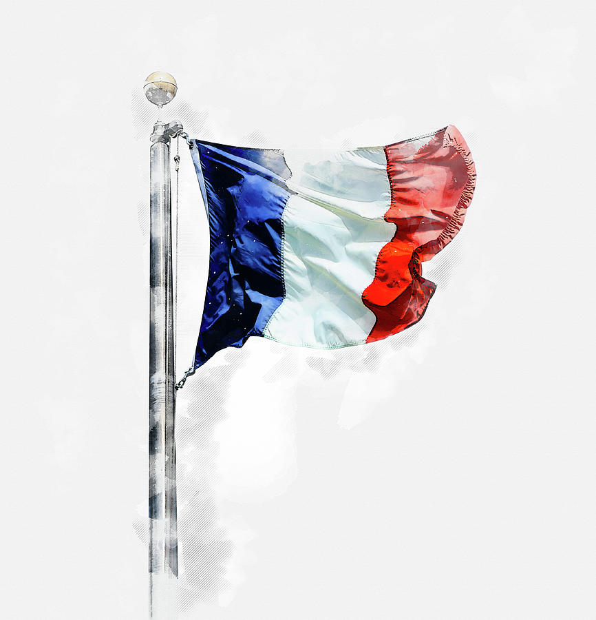 Watercolor painting illustration of Flag of France isolated over white background Digital Art by Maria Kray