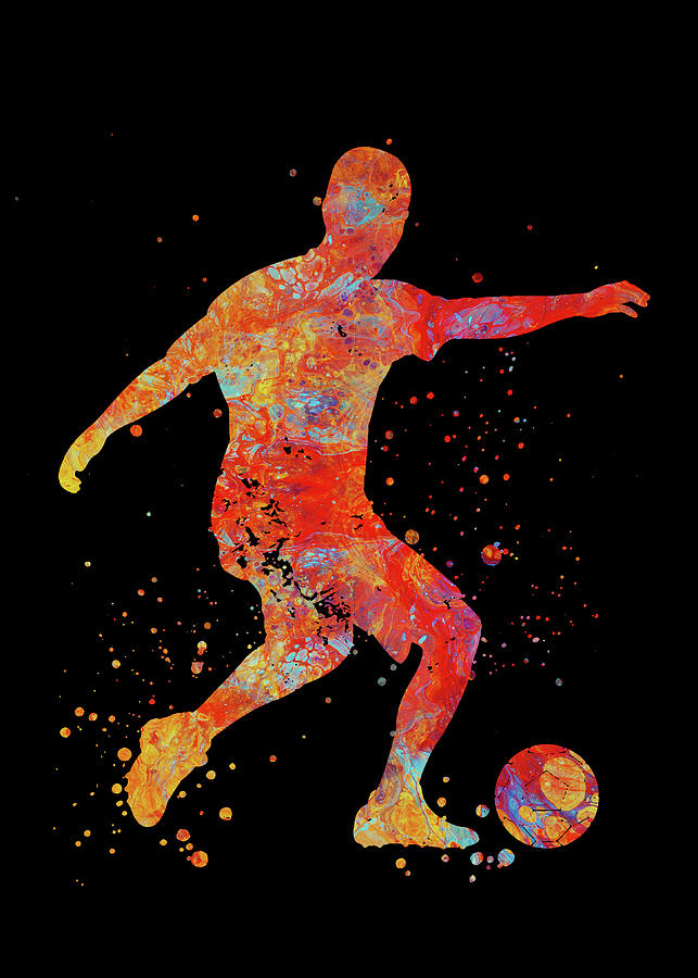 Watercolor Soccer Player Man BW Watercolor Print Running Soccer Boy ...