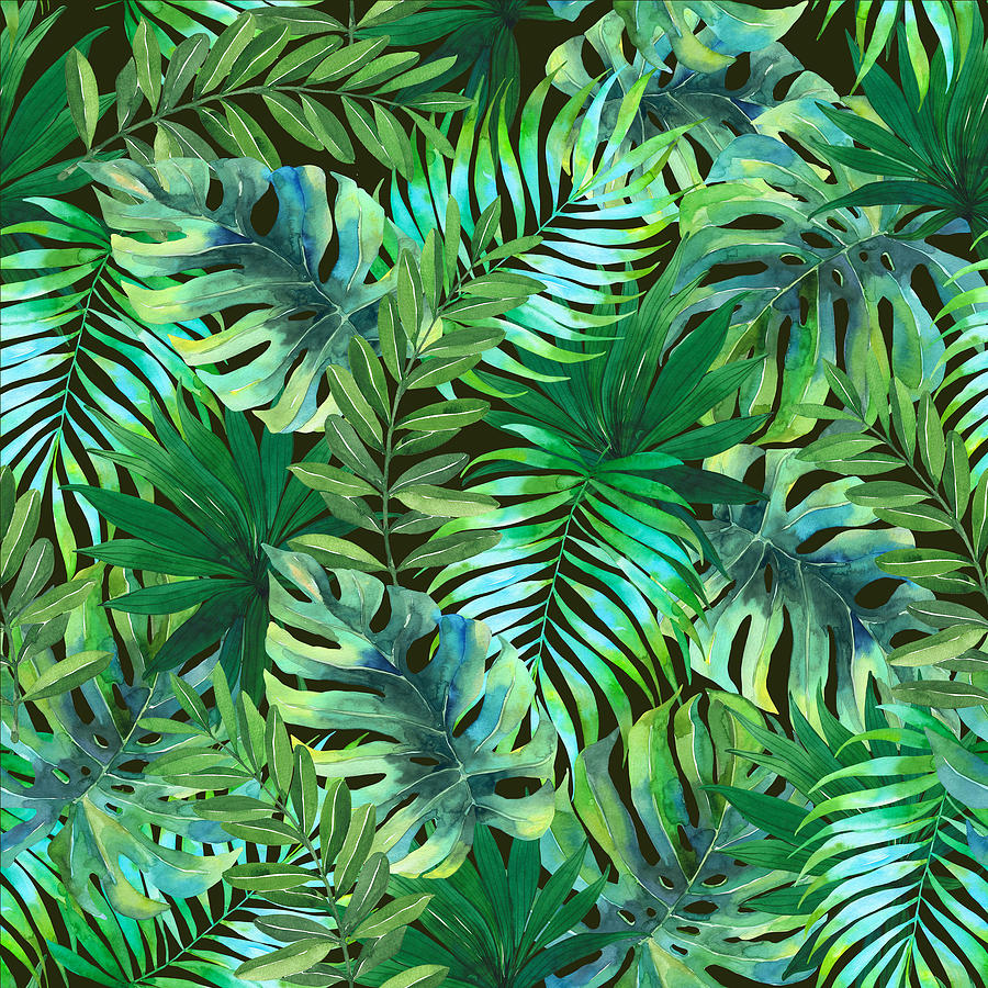 Watercolor Tropical Leaves Pattern Drawing