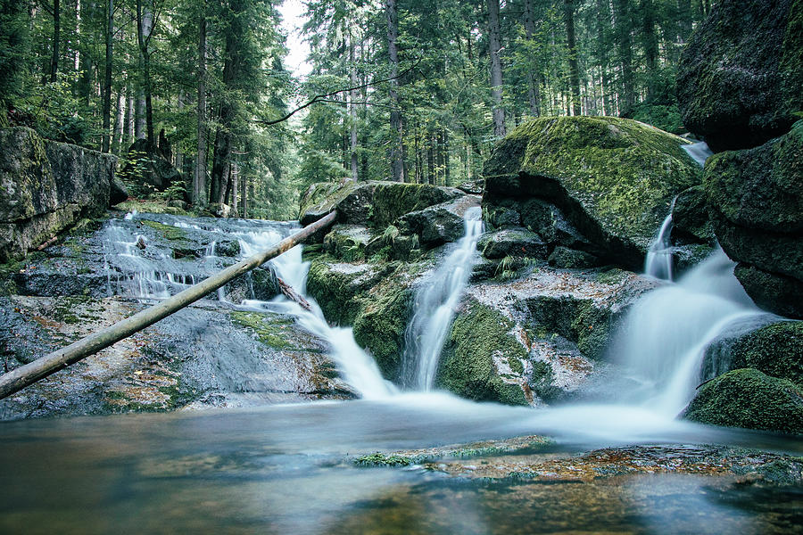 Waterfall on the river Jedlova in the Czech wilderness  Photograph by Vaclav Sonnek