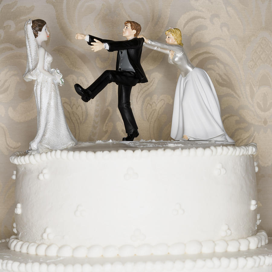 Wedding cake visual metaphor with figurine cake toppers #2 Photograph by Mike Kemp