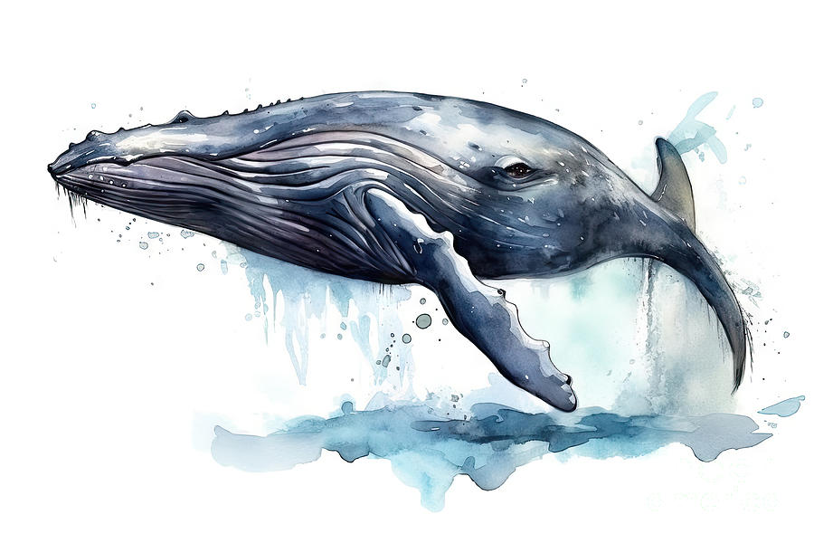 Whale. Humpback whale watercolor illustration. Underwater fauna ...