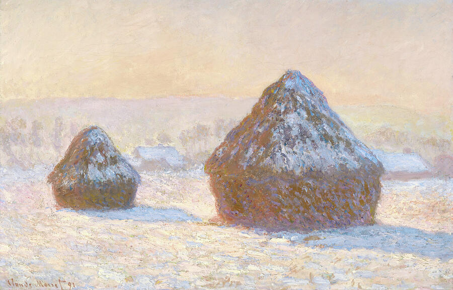 Wheatstacks Snow Effect Morning, from 1891 Painting by Claude Monet