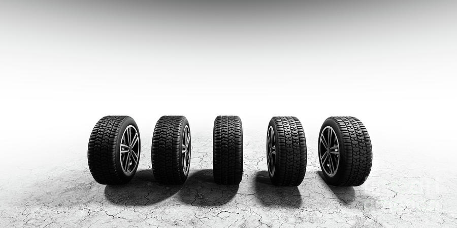 Wheels with modern alu rims on white background #2 Photograph by Michal Bednarek