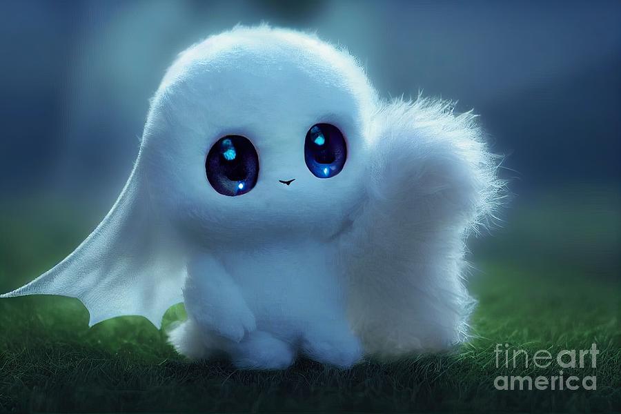 White Fluffy Ghost In A Dark Forest #2 Digital Art by Benny Marty