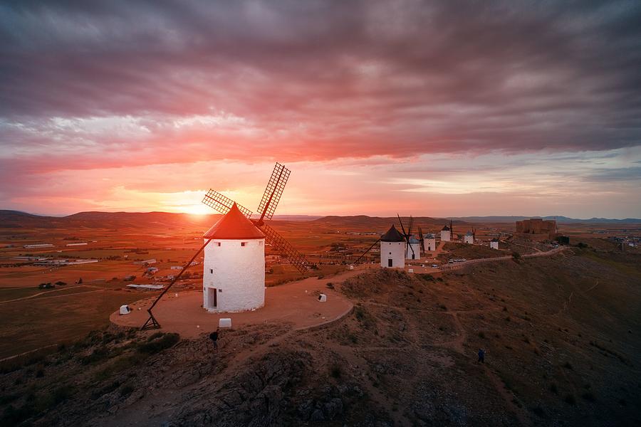Windmill sunset #2 Photograph by Songquan Deng