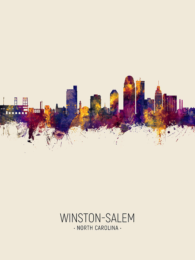 Winston-Salem North Carolina Skyline #2 Digital Art by Michael Tompsett