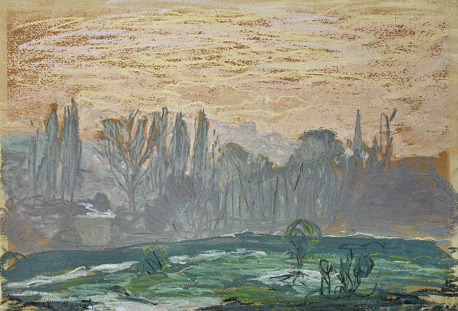Claude Monet Painting - Winter Landscape with Evening Sky #2 by Claude Monet