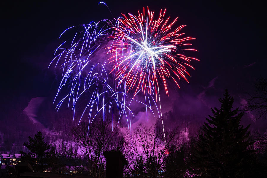 Winter Ski Resort Fireworks #2 Photograph by Chad Dikun