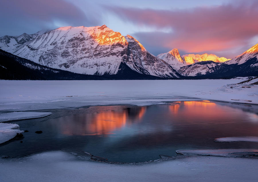 Winter Sunrise-Upper Kananaskis Lake, Canadian Rockies, Alberta, Canada. #4 Photograph by Yves Gagnon