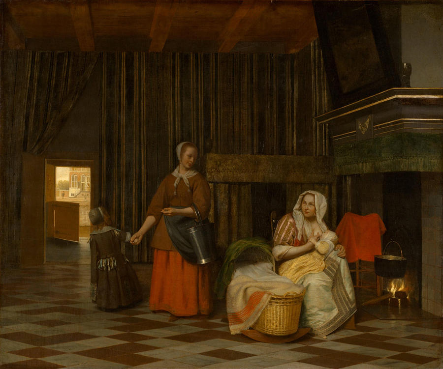 Pieter De Hooch Painting - Woman and Child with Serving Maid  #2 by Pieter de Hooch