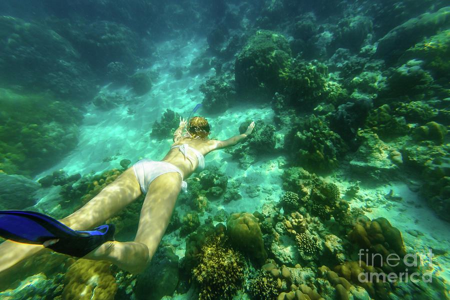 Woman bikini apnea Surin Islands #2 Photograph by Benny Marty