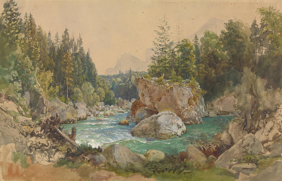 Landscape Painting - Wooded River Landscape in the Alps  #2 by Thomas Ender