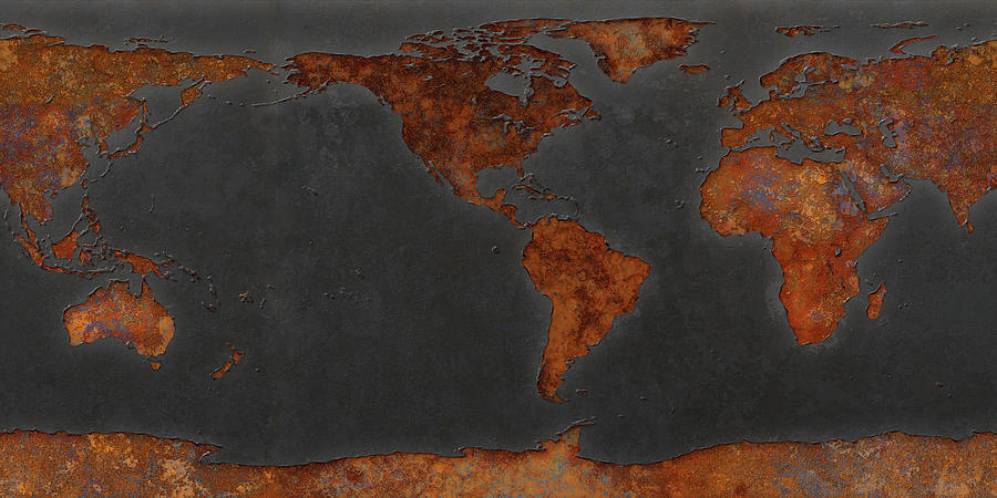 World Map Rust Digital Art by Frans Blok - Pixels