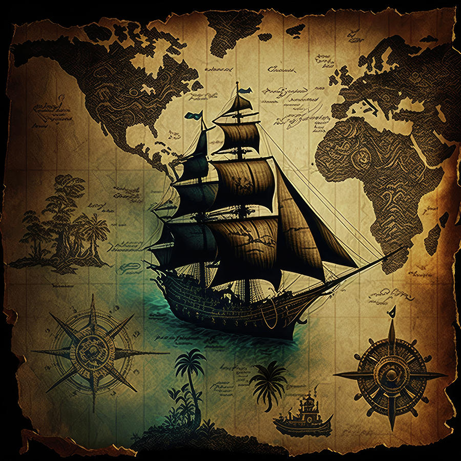 World Map Vintage Pirate Ship Digital Art by Abdullah Masud - Fine Art ...