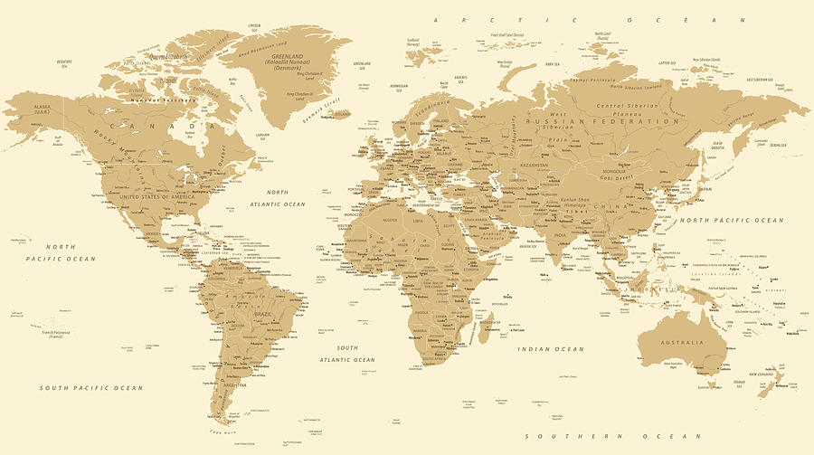 World Map Vintage Vector. Detailed illustration of worldmap #2 Drawing by Pop_jop