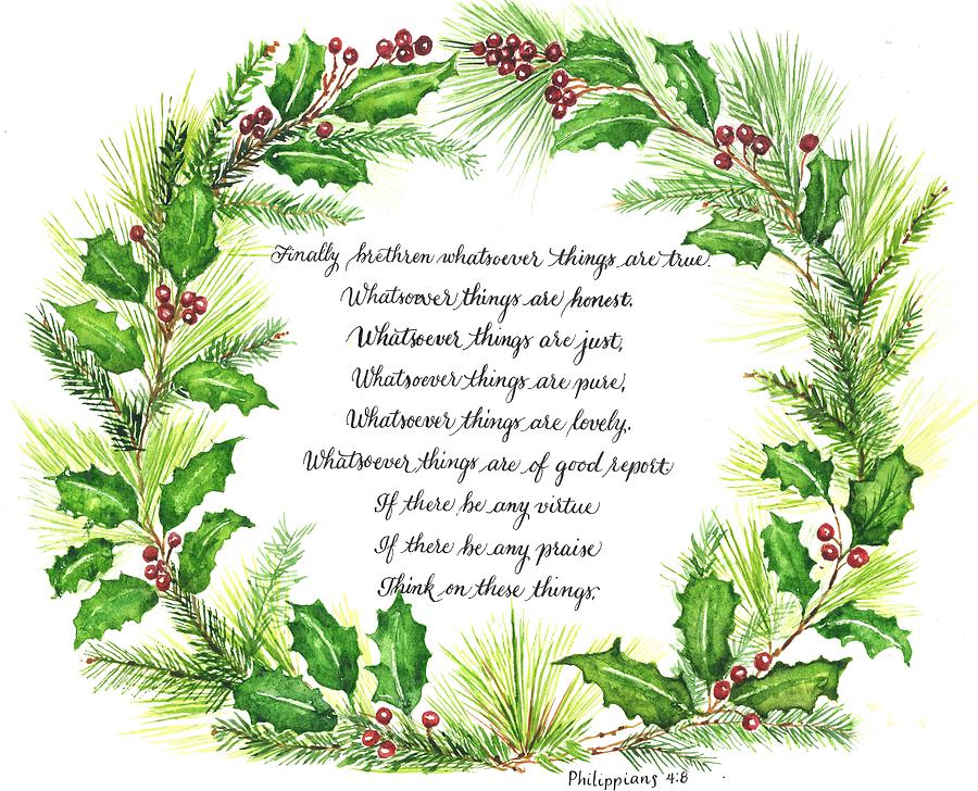 Wreath Biblical Verse Painting by Laurie Mitchell - Fine Art America