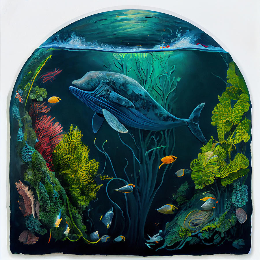 Wyland  Whaling  wall  global  ocean  visible  bottom by Asar Studios #2 Digital Art by Celestial Images