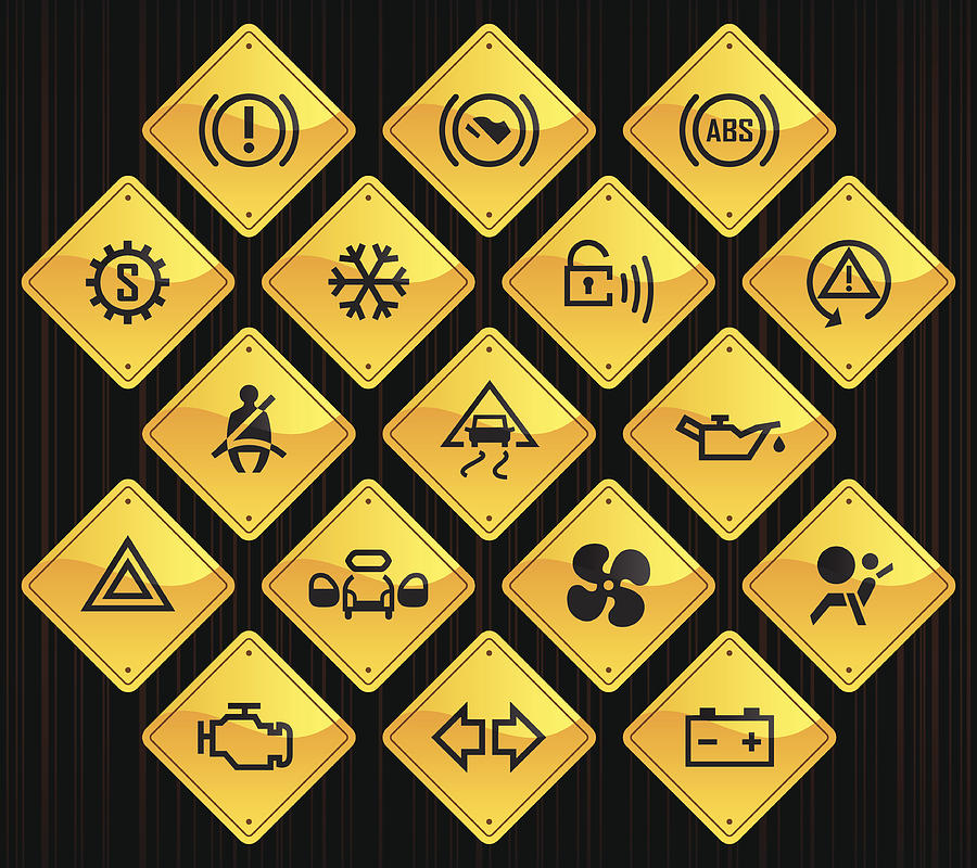 Yellow Road Signs - Car Control Indicators #2 Drawing by Aaltazar