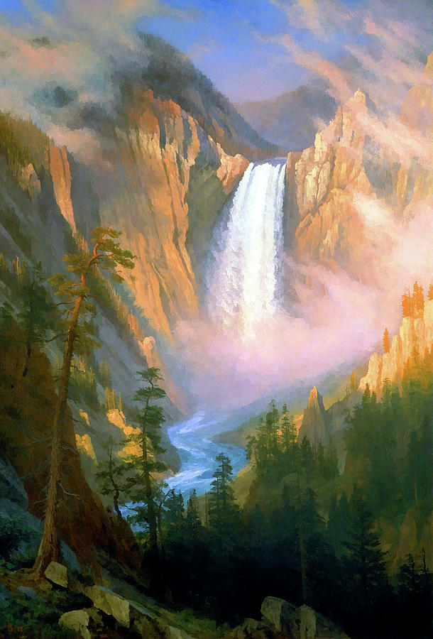 Albert Bierstadt  Painting - Yellowstone Falls #2 by Jon Baran