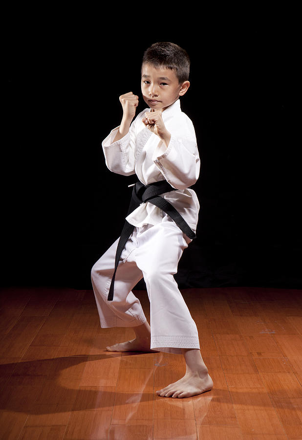 Young boy with black belt in Karate stance #2 Photograph by HollenderX2