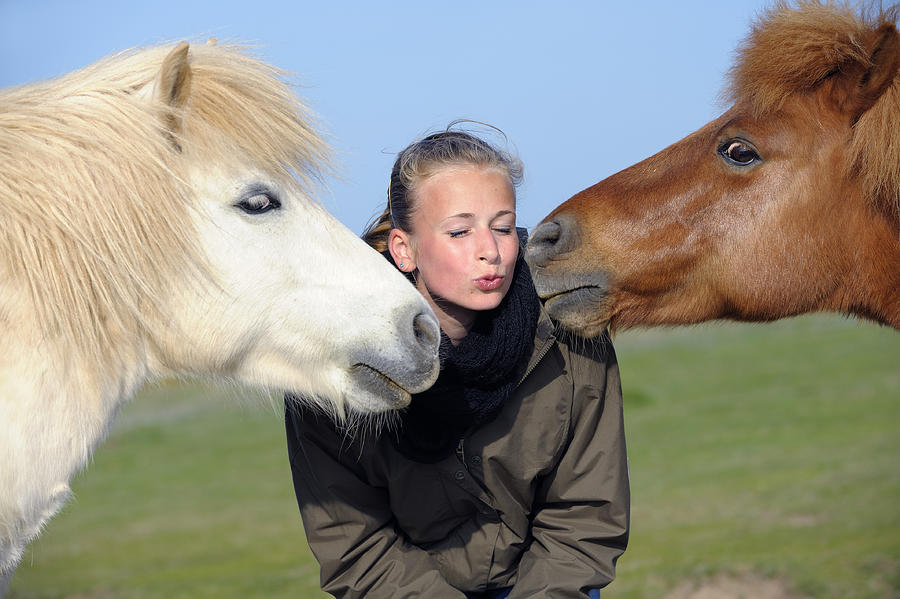 Young Girl With Shetland Ponys #2 Photograph by Akrp