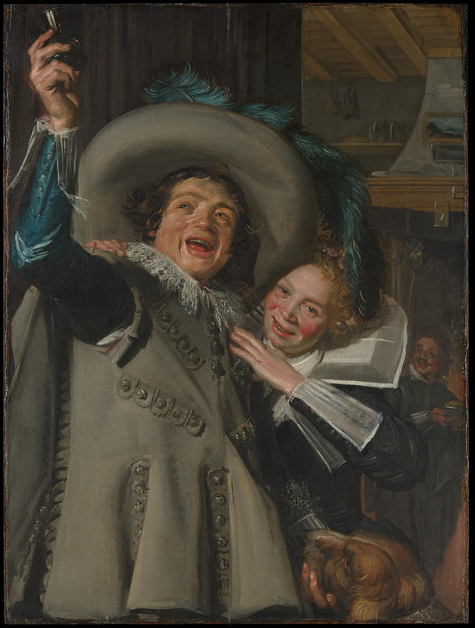 Woman Painting -  Young Man and Woman in an Inn  #2 by Frans Hals