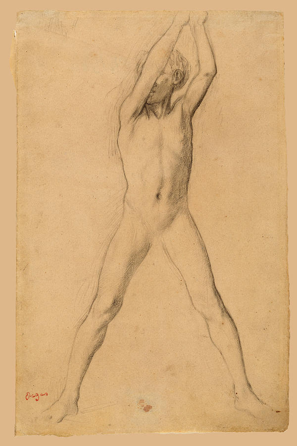 Youth with Arms Upraised #3 Drawing by Edgar Degas
