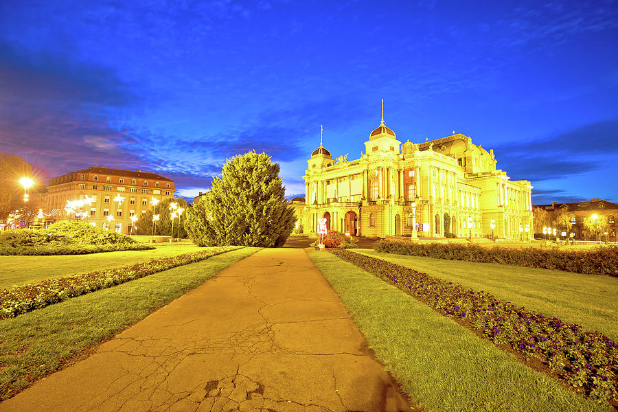 Zagreb. Republic of Croatia square advent evening panoramic view #2 Photograph by Brch Photography