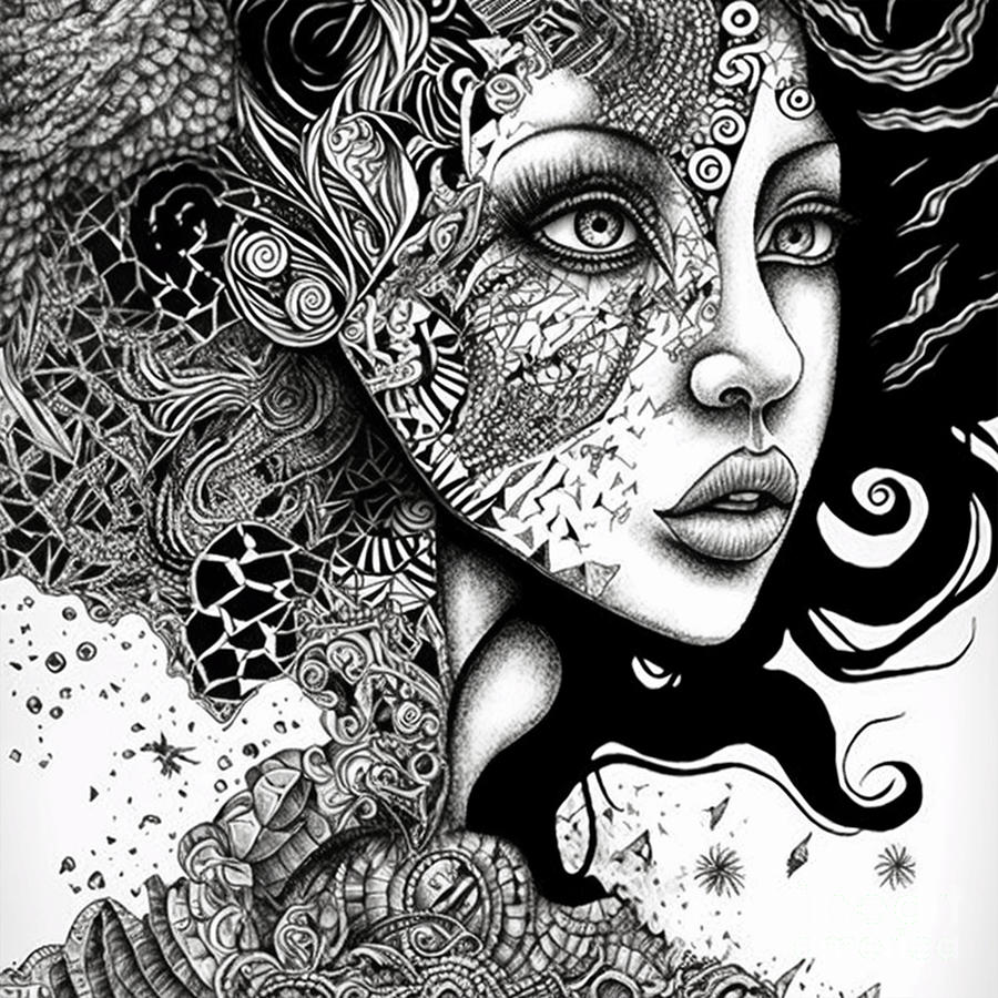 Black And White Digital Art - Zentangle beauty #2 by Sabantha