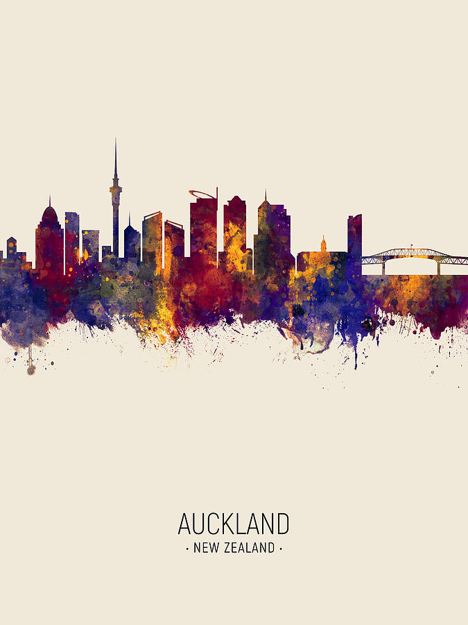 Skyline Digital Art - Auckland New Zealand Skyline #20 by Michael Tompsett
