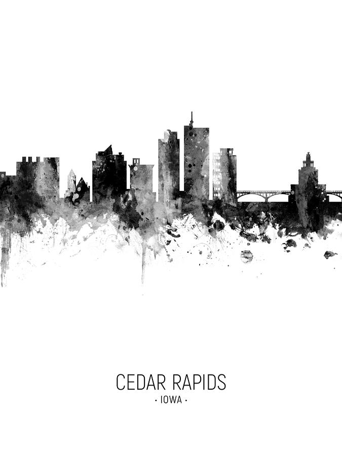 Cedar Rapids Digital Art - Cedar Rapids Iowa Skyline #20 by Michael Tompsett