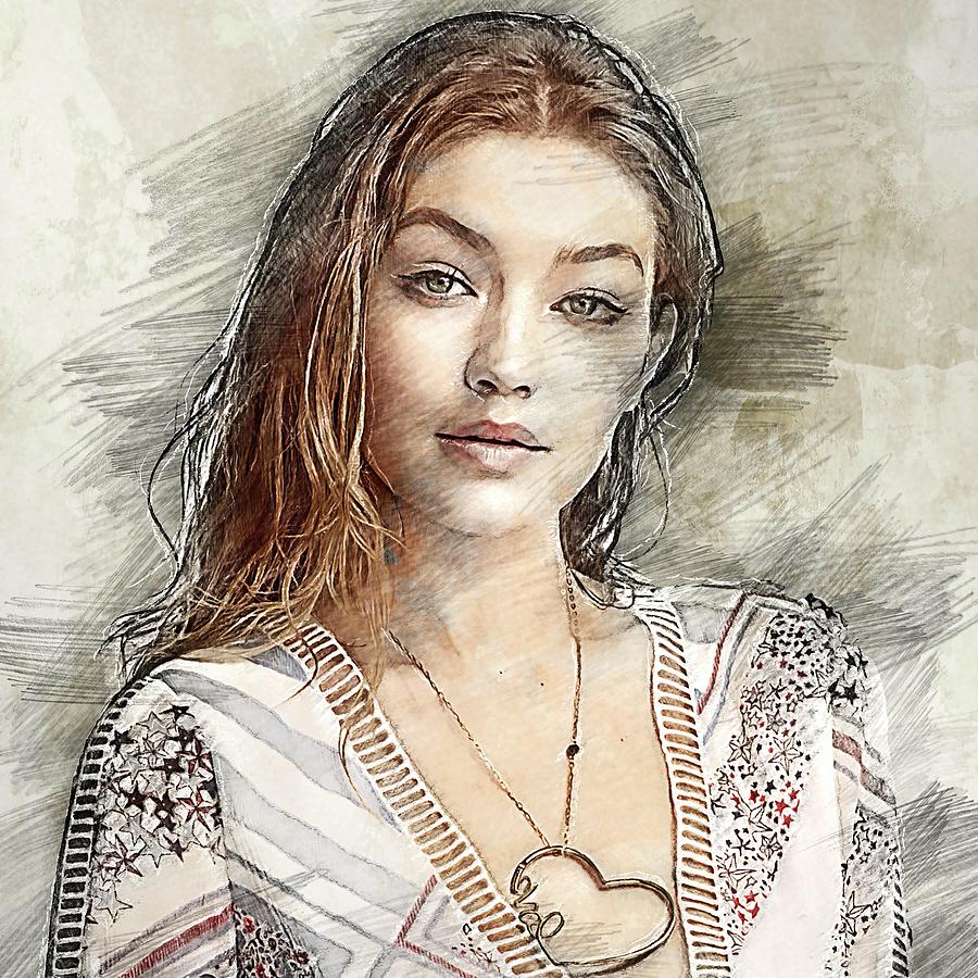 Celebrity Hadid Gigi Pencil Drawing Drawing by Bechtelar Natalia | Pixels