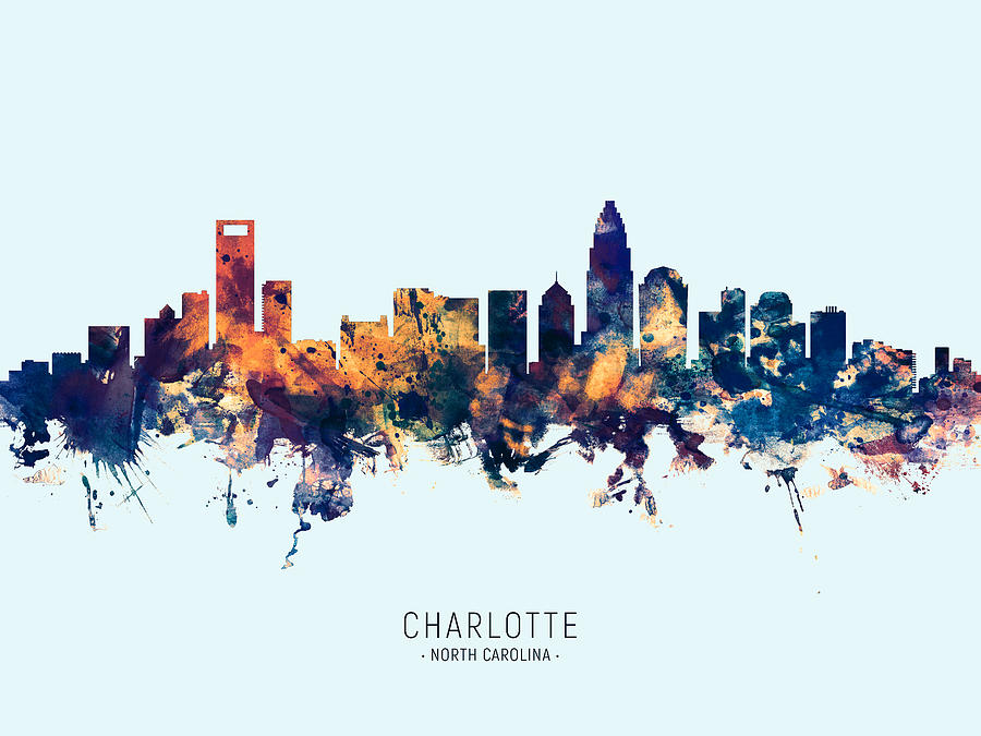 Charlotte Digital Art - Charlotte North Carolina Skyline #20 by Michael Tompsett