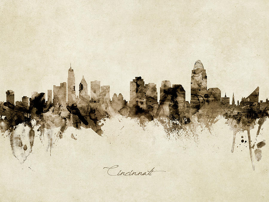 Cincinnati Digital Art - Cincinnati Ohio Skyline #20 by Michael Tompsett