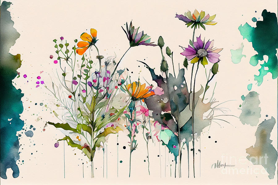 Colorful  Wild  Flowers  Illustration  Artwork  By Asar Studios Digital Art