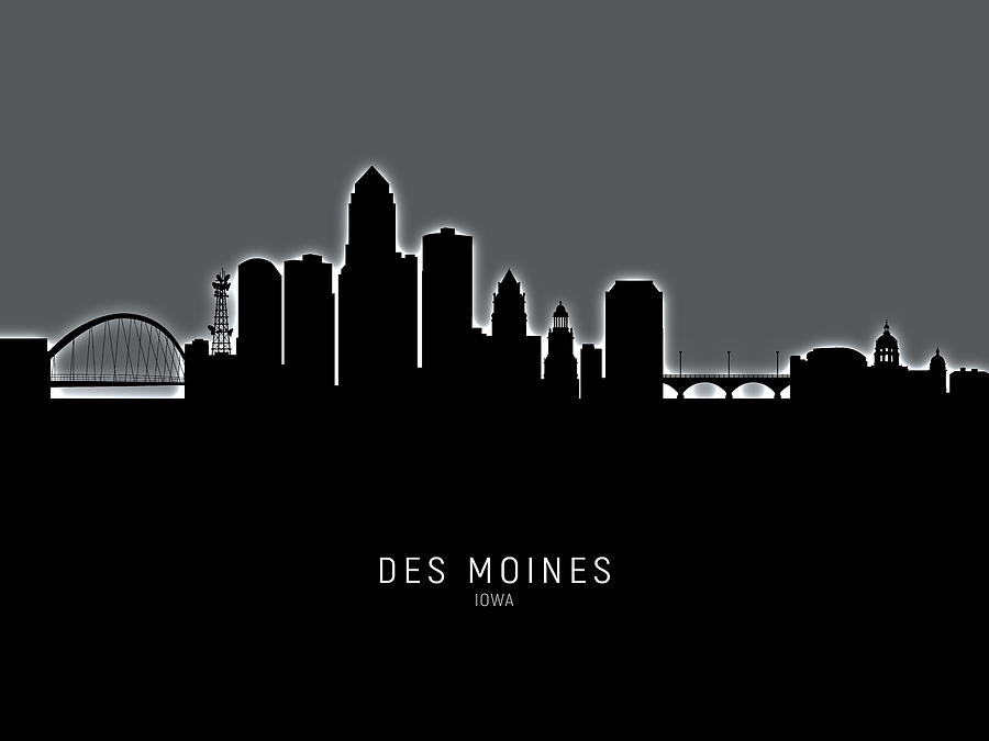 Des Moines Digital Art - Des Moines Iowa Skyline #20 by Michael Tompsett