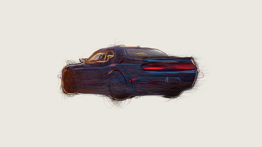 Dodge Challenger SRT Hellcat Car Drawing Digital Art by CarsToon Concept