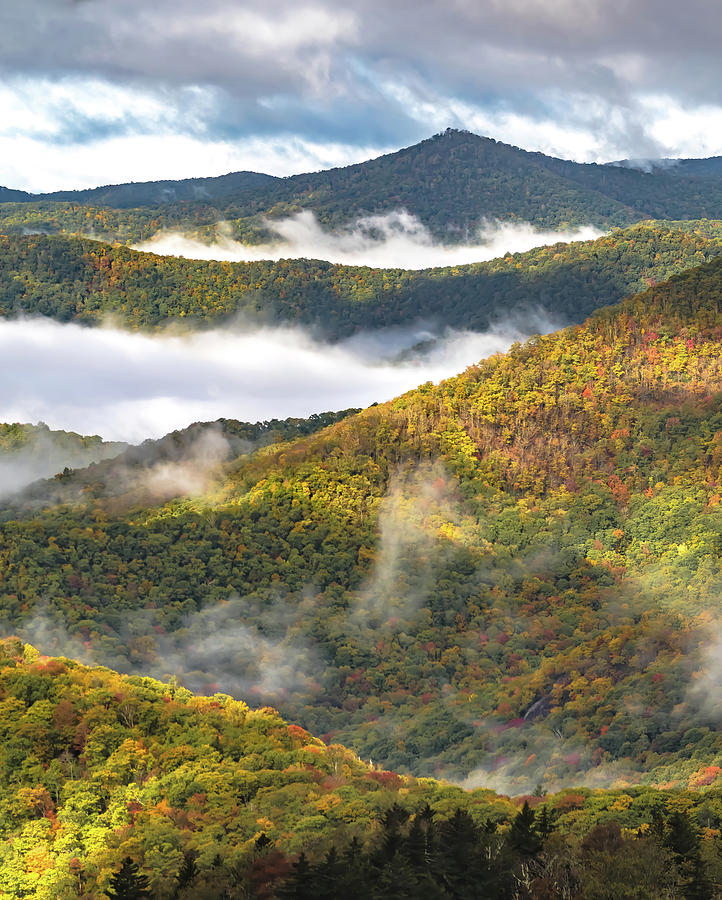 Early Morning Autumn Foggy Photo At Blue Ridge Parkway North Car #20 Photograph by Alex Grichenko