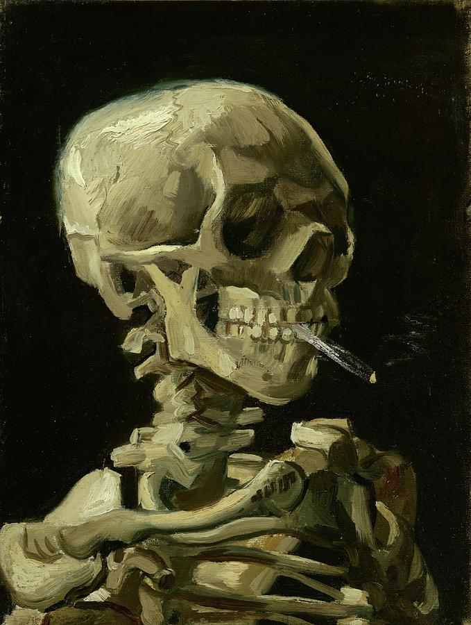 Head of a Skeleton with a Burning Cigarette #21 Painting by Lagra Art