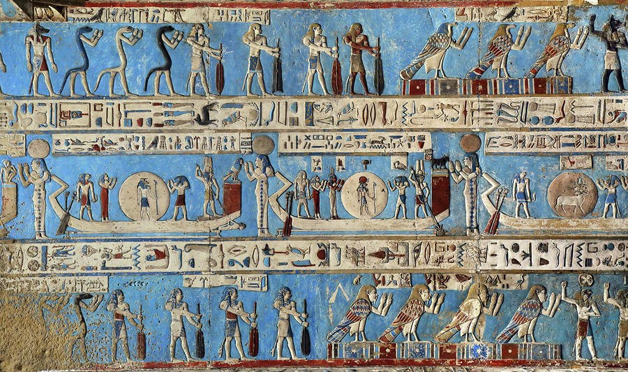 Hieroglyphic carvings in ancient egyptian temple #20 Painting by Mikhail Kokhanchikov